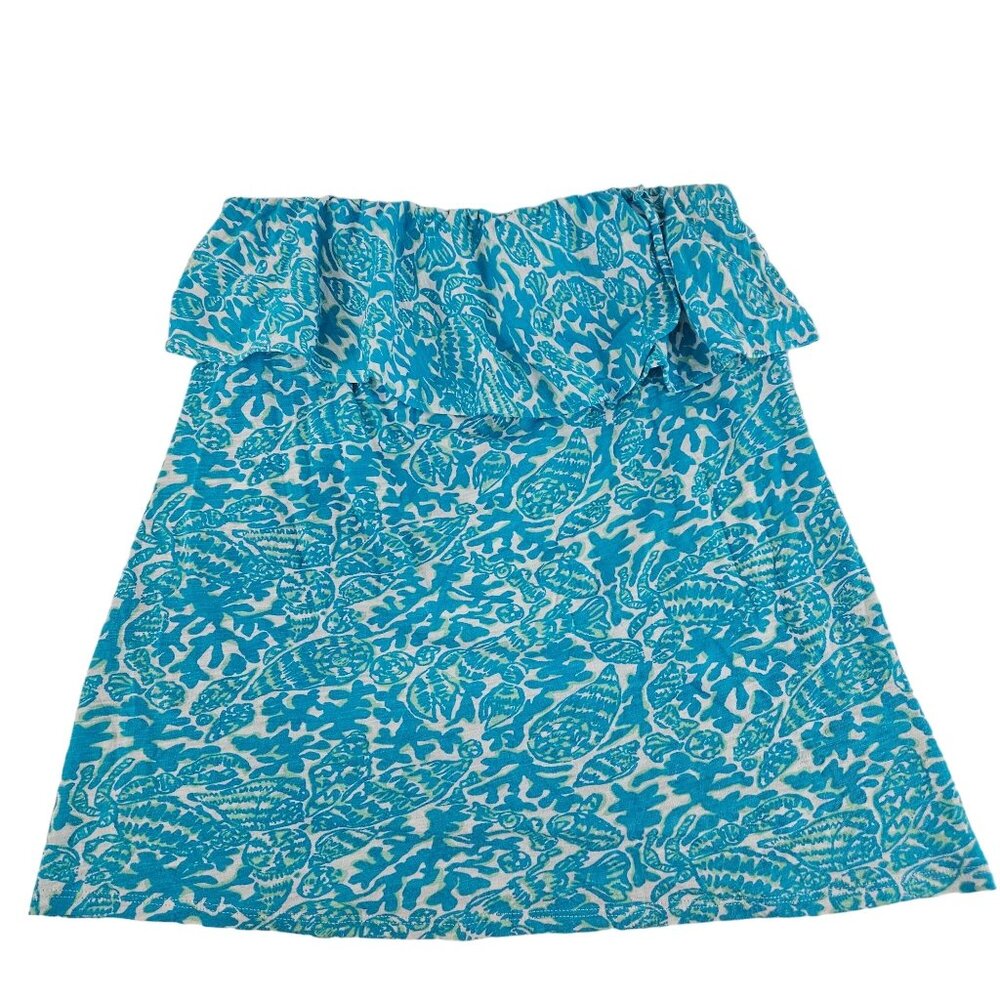 Lilly Pulitzer Womens Tube Top Off Shoulder Size Large Blue Cotton Blouse Summer